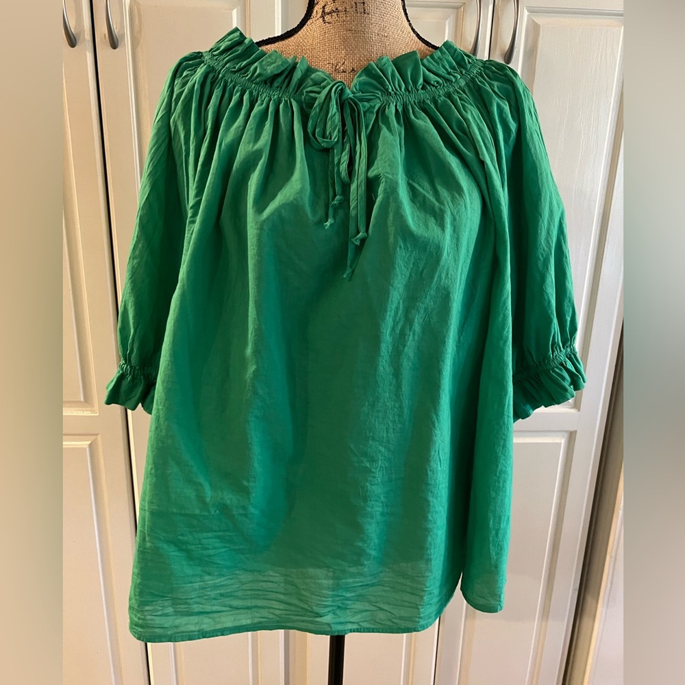 Stark brand cotton emerald green blouse SZ M great for spring and summer heat - Picture 3 of 4